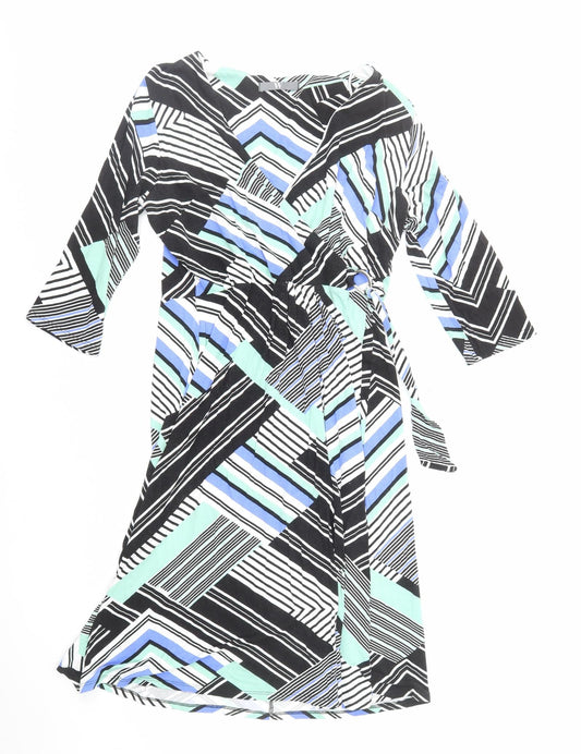 BHS Womens Multicoloured Striped Viscose Fit & Flare Size 14 V-Neck Pullover