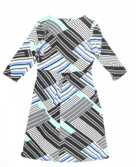 BHS Womens Multicoloured Striped Viscose Fit & Flare Size 14 V-Neck Pullover