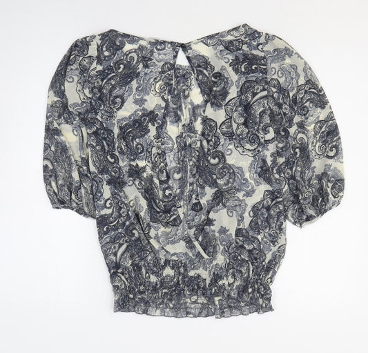 George Womens Blue Geometric Polyester Basic Blouse Size 10 Boat Neck