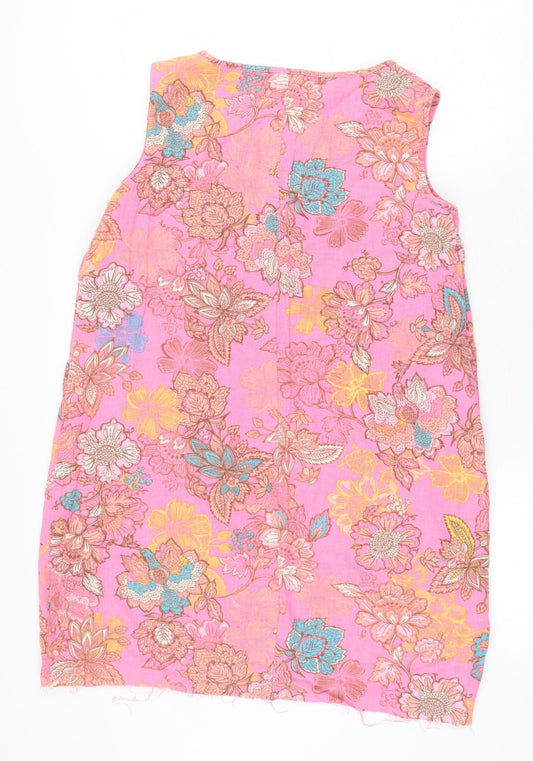 NEXT Womens Pink Floral Cotton Sheath Size 14 V-Neck Pullover