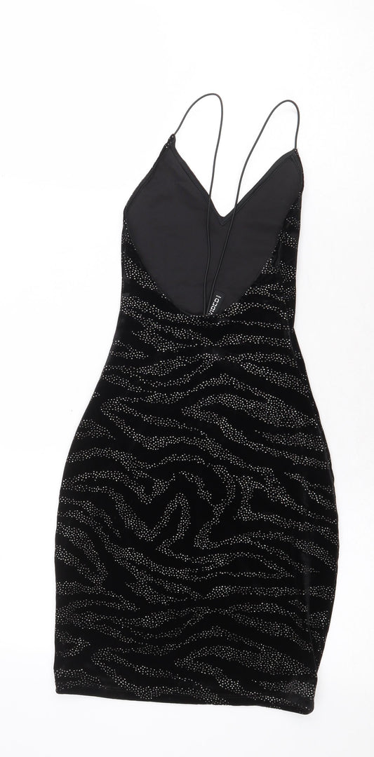 H&M Womens Black Animal Print Polyester Slip Dress Size XS Sweetheart Pullover