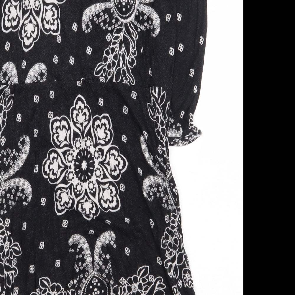 NEXT Womens Black Geometric Viscose A-Line Size 2XS V-Neck Pullover