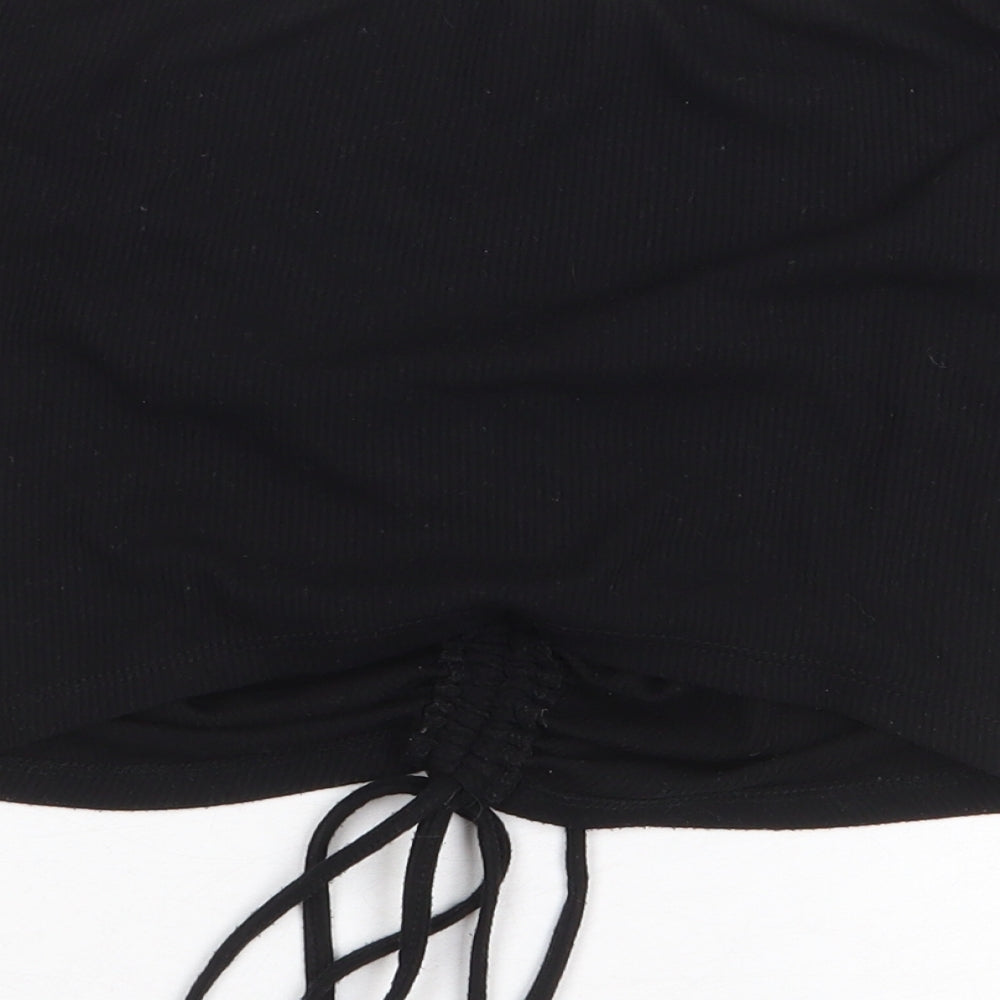 FOREVER 21 Womens Black Polyester Cropped Blouse Size M Scoop Neck