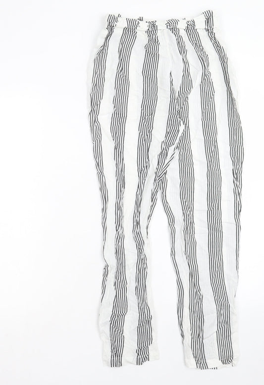 SheIn Womens White Striped Viscose Trousers Size S L26 in Regular Tie