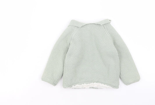 Mothercare Girls Green Cotton Cardigan Jumper Size 6-9 Months Button