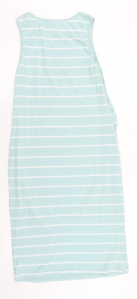SheIn Womens Blue Striped Cotton Tank Dress Size L Round Neck Pullover