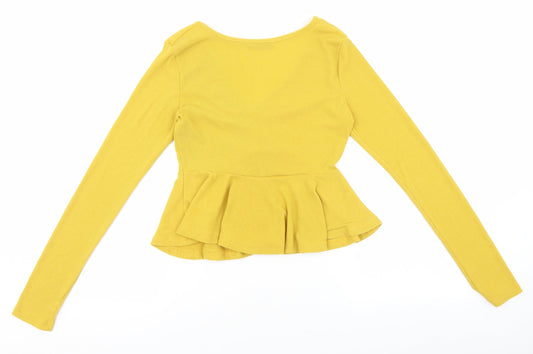 SheIn Womens Yellow Cotton Basic Blouse Size S V-Neck