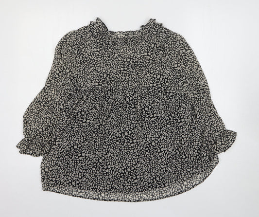 Nutmeg Womens Grey Geometric Polyester Basic Blouse Size 8 V-Neck