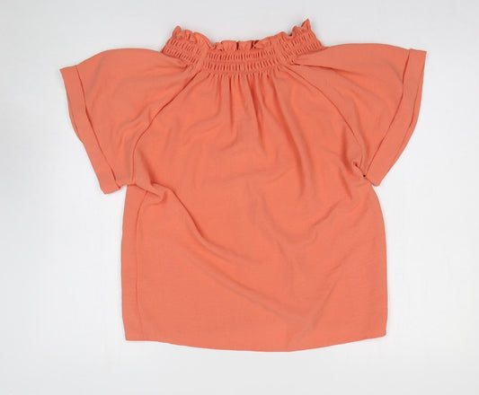 TU Womens Orange Polyester Basic Blouse Size 10 V-Neck