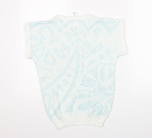 Littlewoods Womens White Round Neck Geometric Acrylic Pullover Jumper Size 10