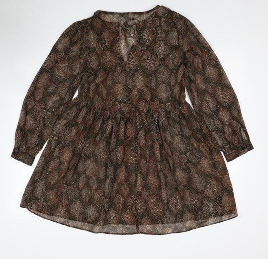 Zara Womens Brown Geometric Polyester Fit & Flare Size XS Round Neck Pullover