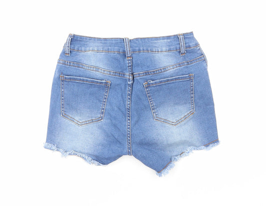 SheIn Womens Blue Cotton Hot Pants Shorts Size M L4 in Regular Zip - Distressed