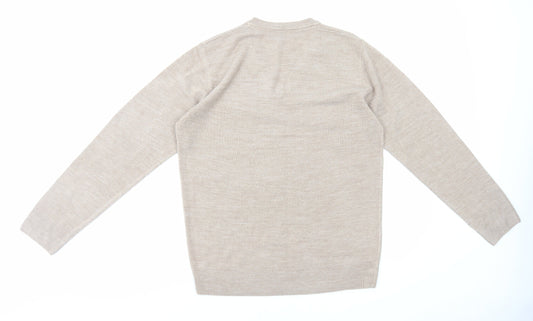 Easy Mens Beige V-Neck Acetate Pullover Jumper Size M