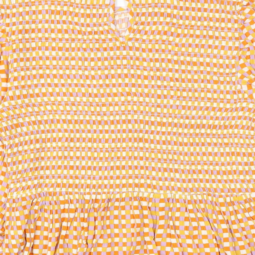 TU Womens Orange Geometric Viscose Basic Blouse Size 12 Round Neck - Peplum