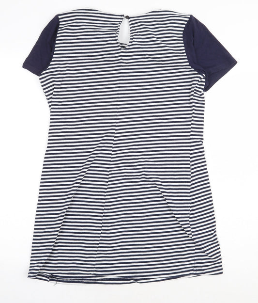 Cameo Rose Womens White Striped Cotton T-Shirt Dress Size M Round Neck Button
