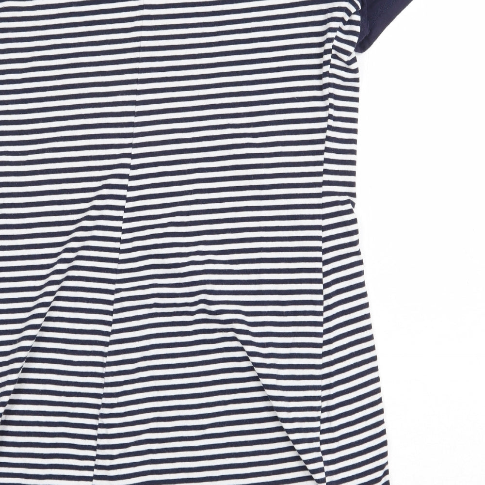 Cameo Rose Womens White Striped Cotton T-Shirt Dress Size M Round Neck Button
