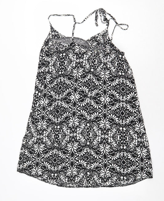 Papaya Womens Black Floral Viscose Tunic Tank Size 10 Scoop Neck - Racerback