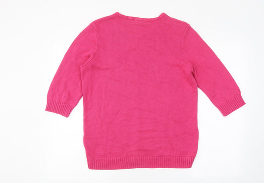 Damart Womens Pink Round Neck Cotton Pullover Jumper Size 14