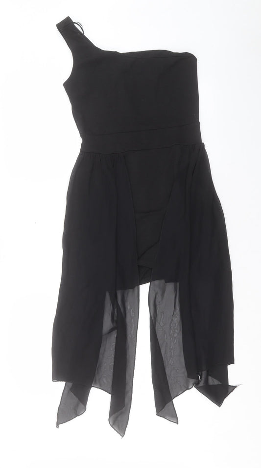 Ad Lib Womens Black Polyester Shift Size 10 One Shoulder Zip