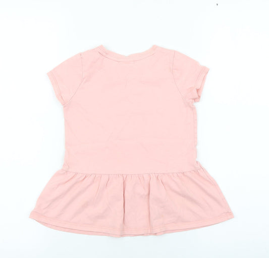 George Girls Pink 100% Cotton Basic T-Shirt Size 5-6 Years Round Neck Pullover - Minnie Mouse