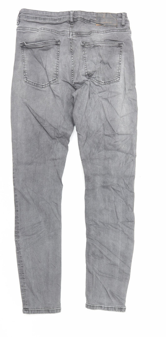Marks and Spencer Mens Grey Cotton Skinny Jeans Size M L34 in Regular Button