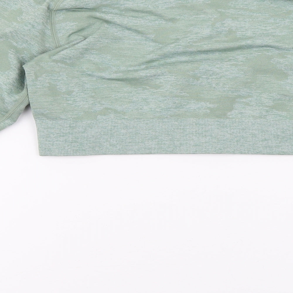 Boohoo Womens Green Polyamide Cropped T-Shirt Size L Round Neck Pullover