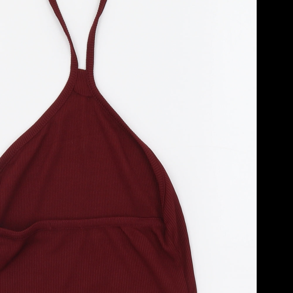 Boohoo Womens Red Polyester Cropped Tank Size 8 Halter