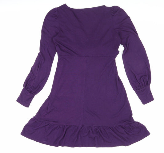 Dorothy Perkins Womens Purple Polyester Fit & Flare Size 8 V-Neck Tie