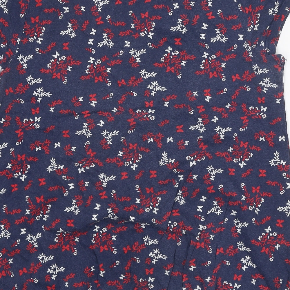 Authentic Womens Blue Floral Polyester Basic Blouse Size 16 V-Neck