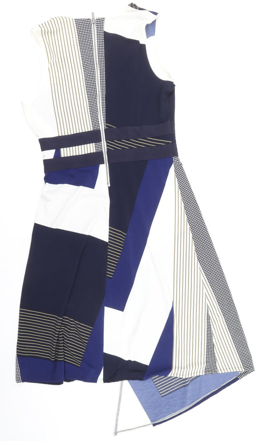 NEXT Womens Multicoloured Geometric Polyester A-Line Size 12 V-Neck Zip - Asymmetric