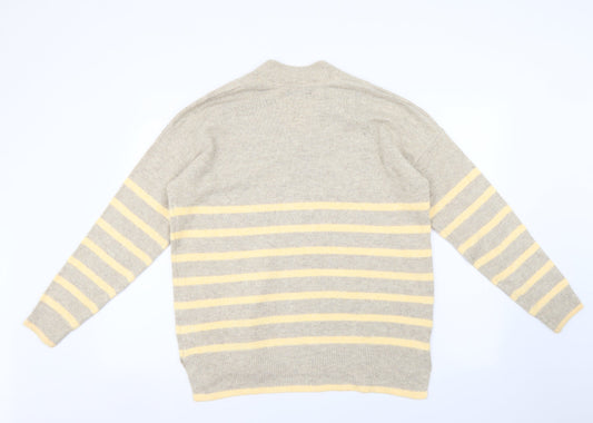 F&F Womens Ivory V-Neck Striped Polyester Pullover Jumper Size S