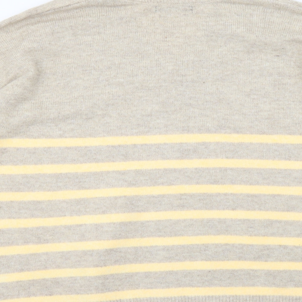 F&F Womens Ivory V-Neck Striped Polyester Pullover Jumper Size S