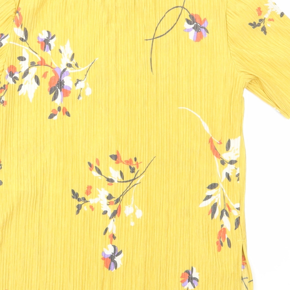 Autograph Womens Yellow Floral Polyester Basic Blouse Size 8 Round Neck
