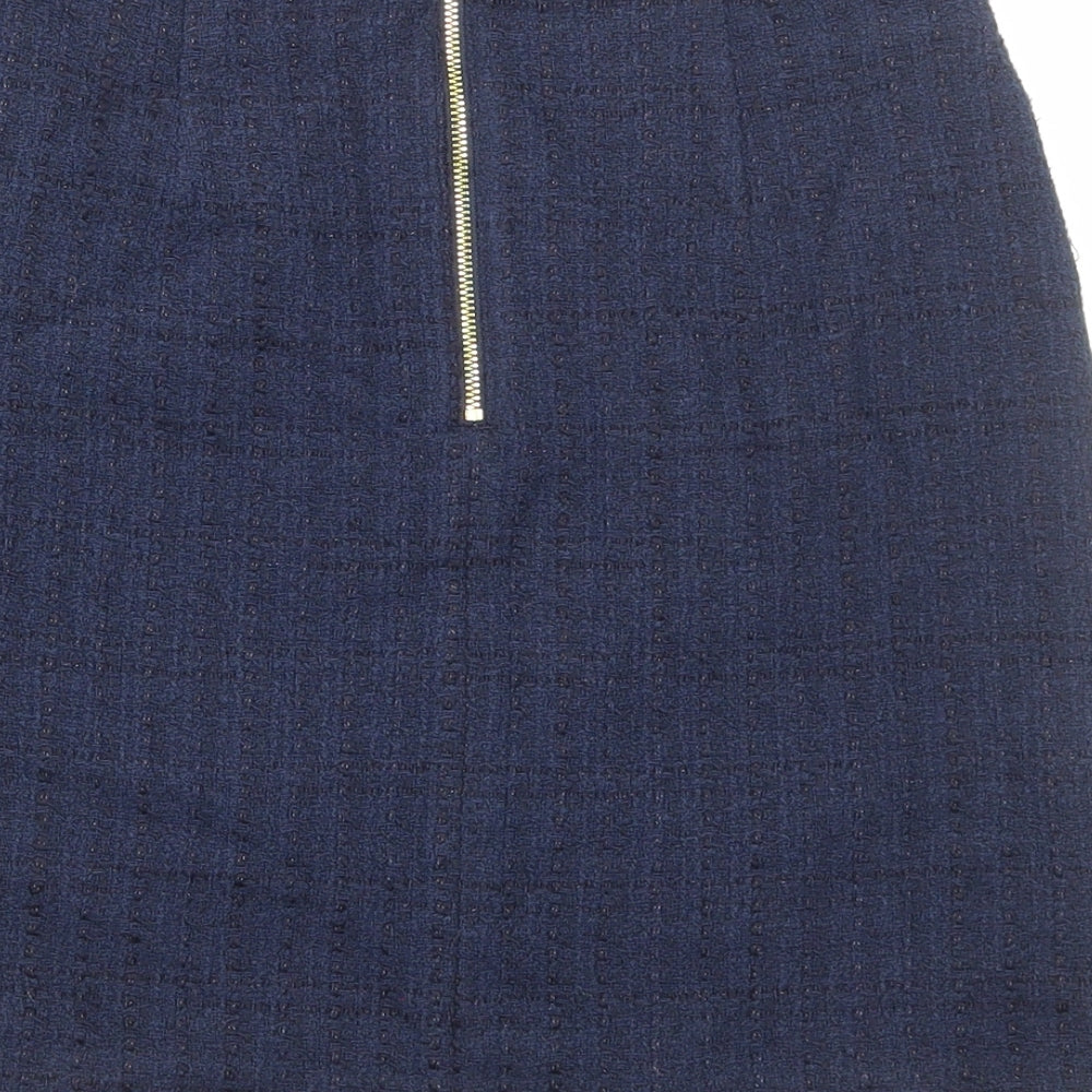 Marks and Spencer Womens Blue Plaid Cotton A-Line Skirt Size 6 Zip