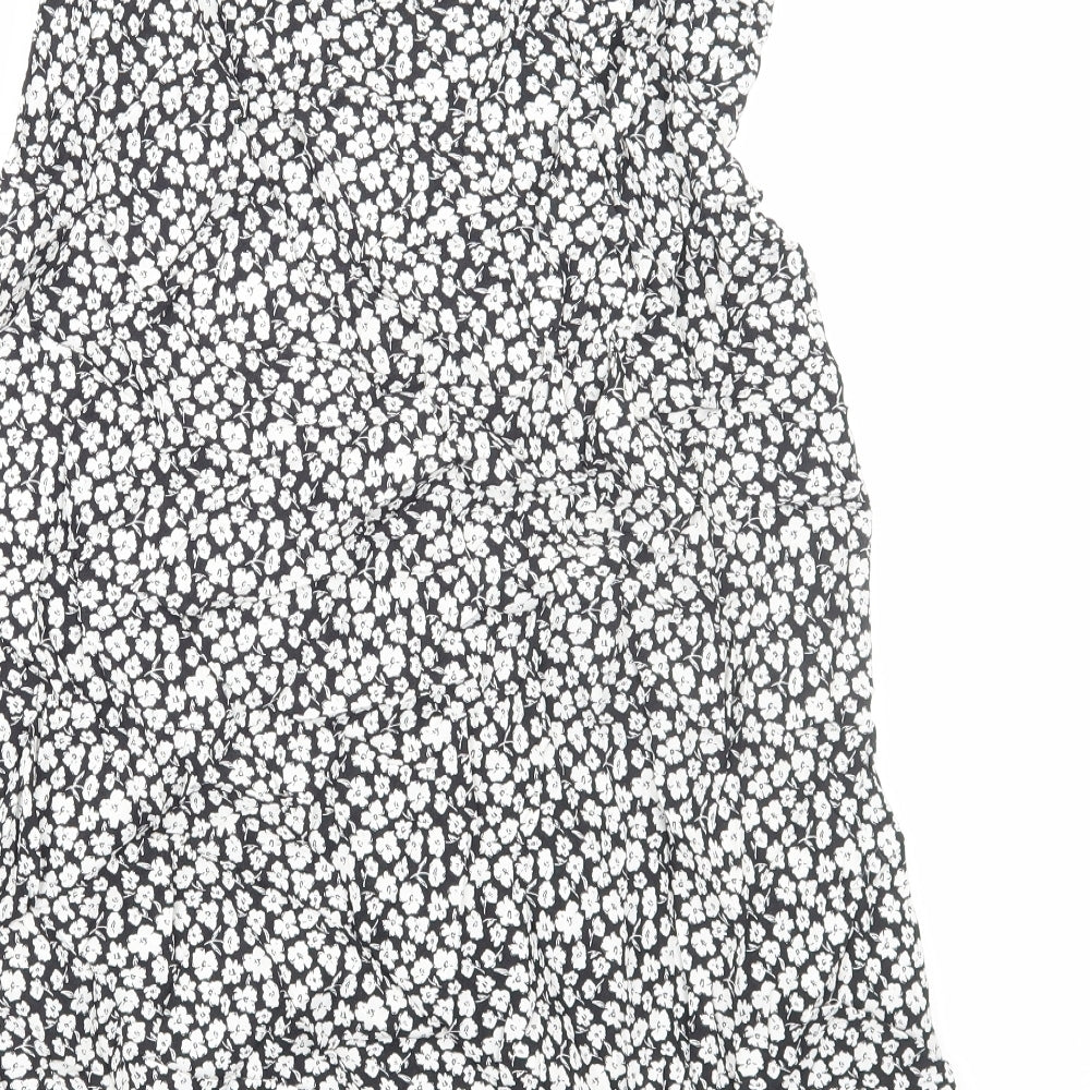 Marks and Spencer Womens Black Geometric Viscose A-Line Skirt Size 12 Zip