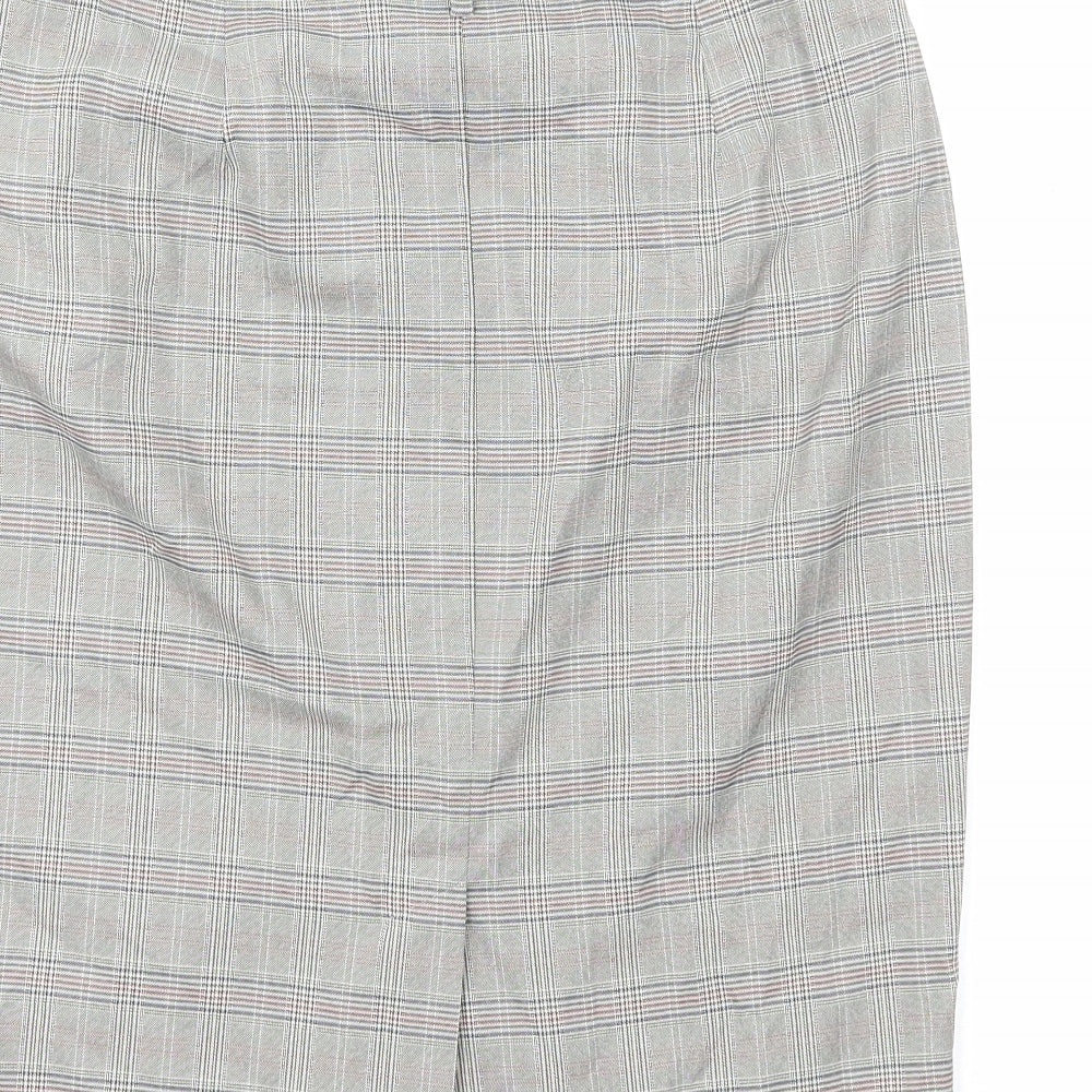 Marks and Spencer Womens Grey Plaid Viscose Straight & Pencil Skirt Size 12 Zip