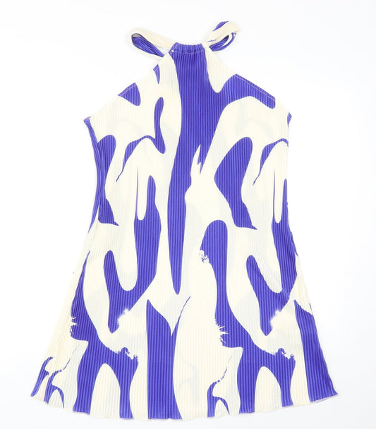 SheIn Womens Blue Geometric Polyester Mini Size M Halter Pullover