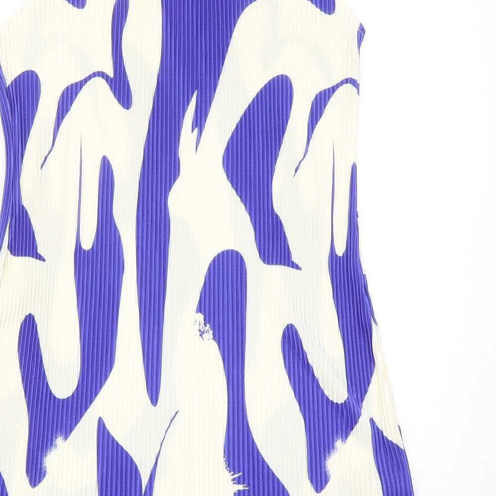 SheIn Womens Blue Geometric Polyester Mini Size M Halter Pullover