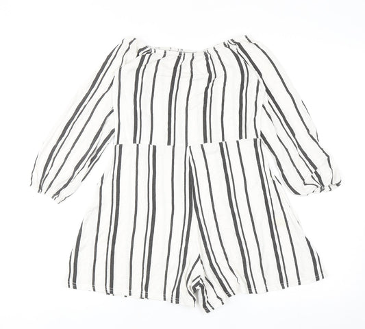 Boohoo Womens White Striped Viscose Playsuit One-Piece Size 10 Pullover