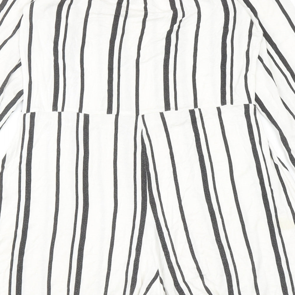 Boohoo Womens White Striped Viscose Playsuit One-Piece Size 10 Pullover