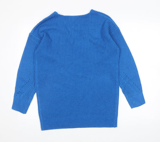 George Womens Blue V-Neck Acrylic Pullover Jumper Size S
