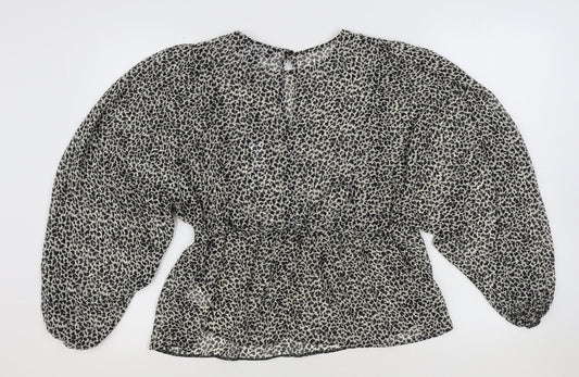 Primark Womens Multicoloured Animal Print Polyester Basic Blouse Size 12 Round Neck - Leopard Print