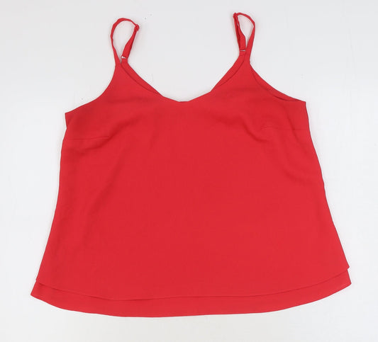 George Womens Red Polyester Basic Tank Size 12 V-Neck