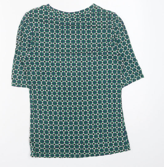 H&M Womens Green Geometric Viscose Basic Blouse Size S Round Neck