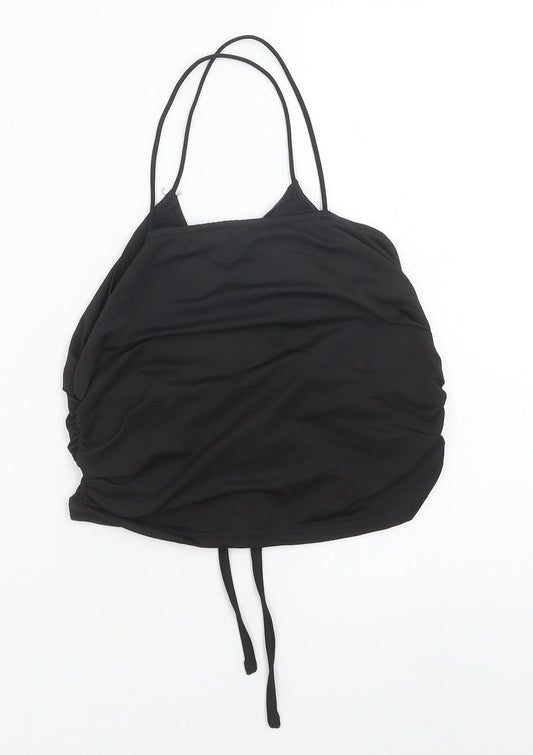 Back view of SheIn women’s black polyester basic tank, size M, v-neck - ruched