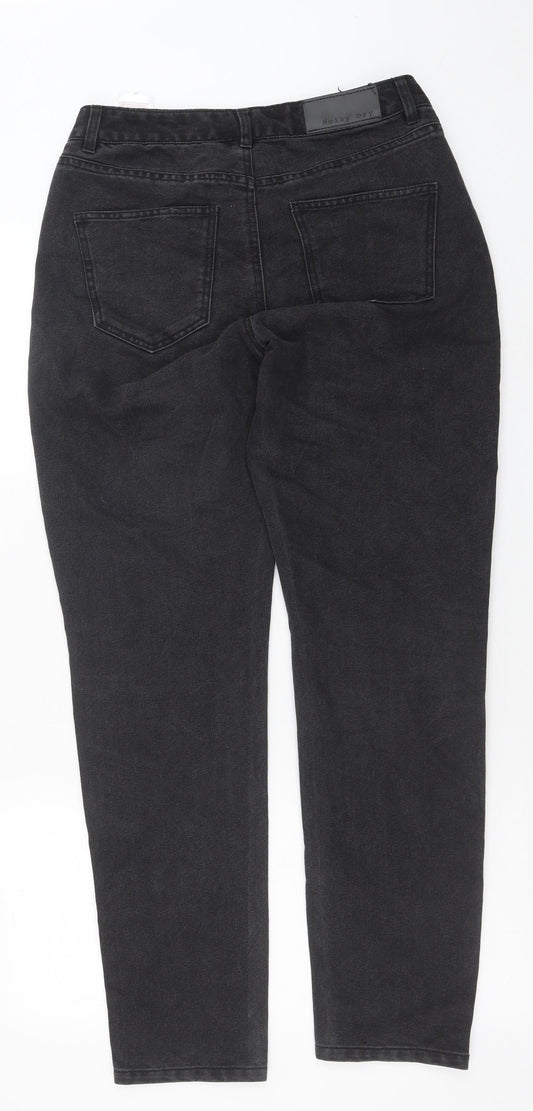Back view of Noisy may women’s grey cotton skinny jeans, size UK 29, in, 30-inch leg regular button