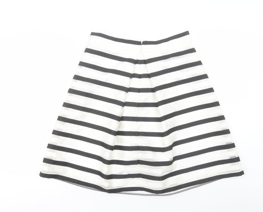Precis Womens White Striped Polyester A-Line Skirt Size 14 Zip