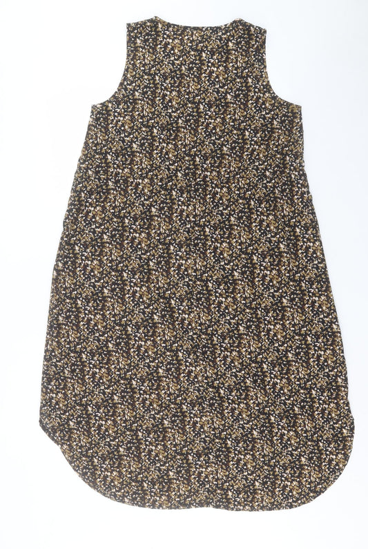 SheIn Womens Brown Geometric Polyester Tank Dress Size M V-Neck Button