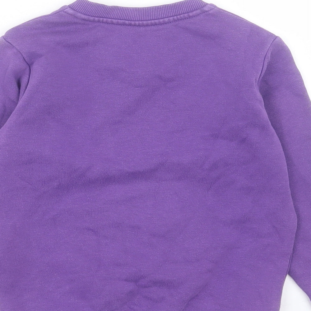 Brand and care label for Marks and Spencer girls’ purple cotton pullover sweatshirt, size 2-3, years pullover