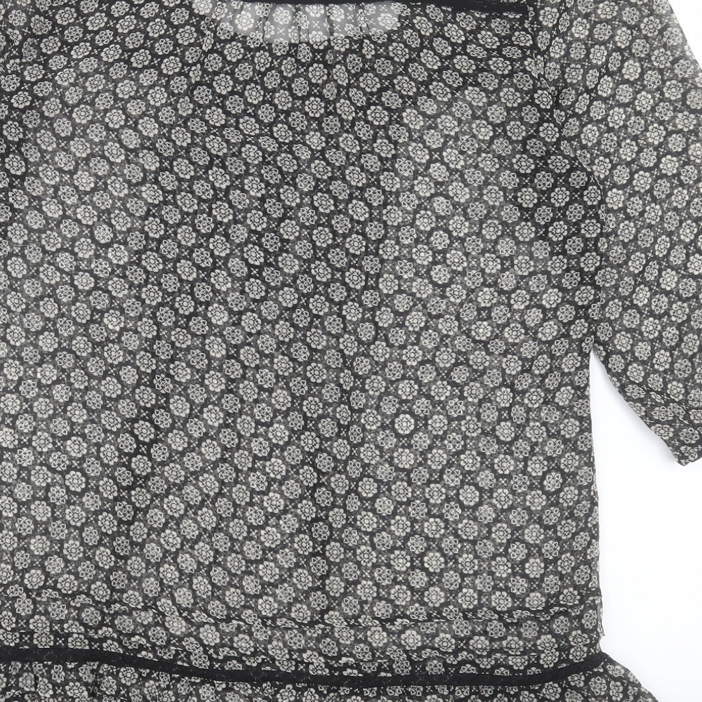 George Womens Black Geometric Polyester Shift Size 12 Round Neck Button